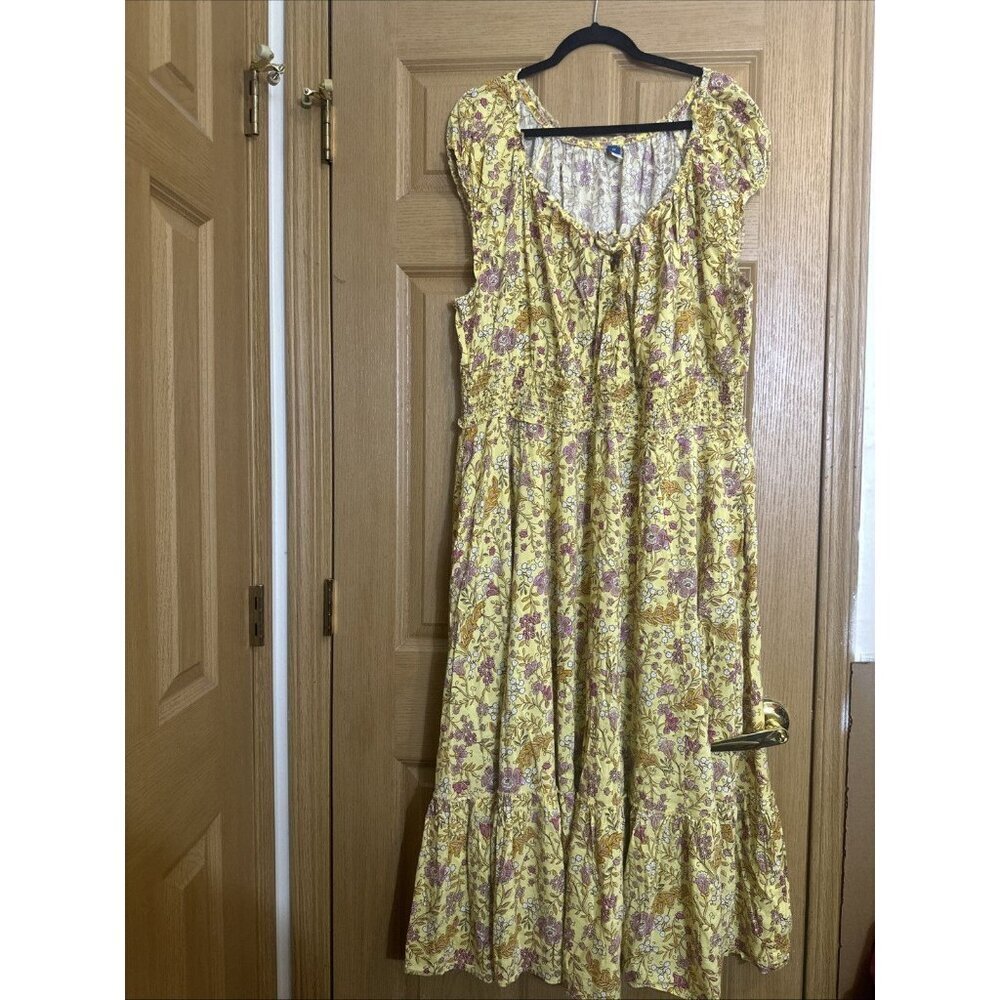 Old Navy Women’s Yellow Floral Boho Midi Dress Size 3X Smocked Waist Cottagecore - Picture 2 of 10